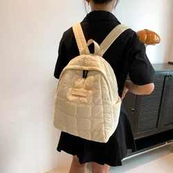 Winter Warm Space Down Women's Backpack Quilted Plaid Female School Backpacks Bags Winter Quilted Rucksack Daily Travel Bags