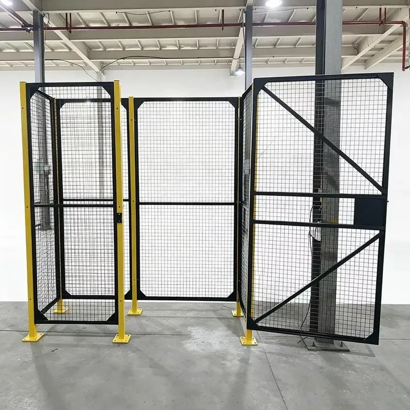 Industrial Machine Safety Fence Black Yellow Powder Coated Metal Mesh Protective Partition Door for School Warehouse Workshop