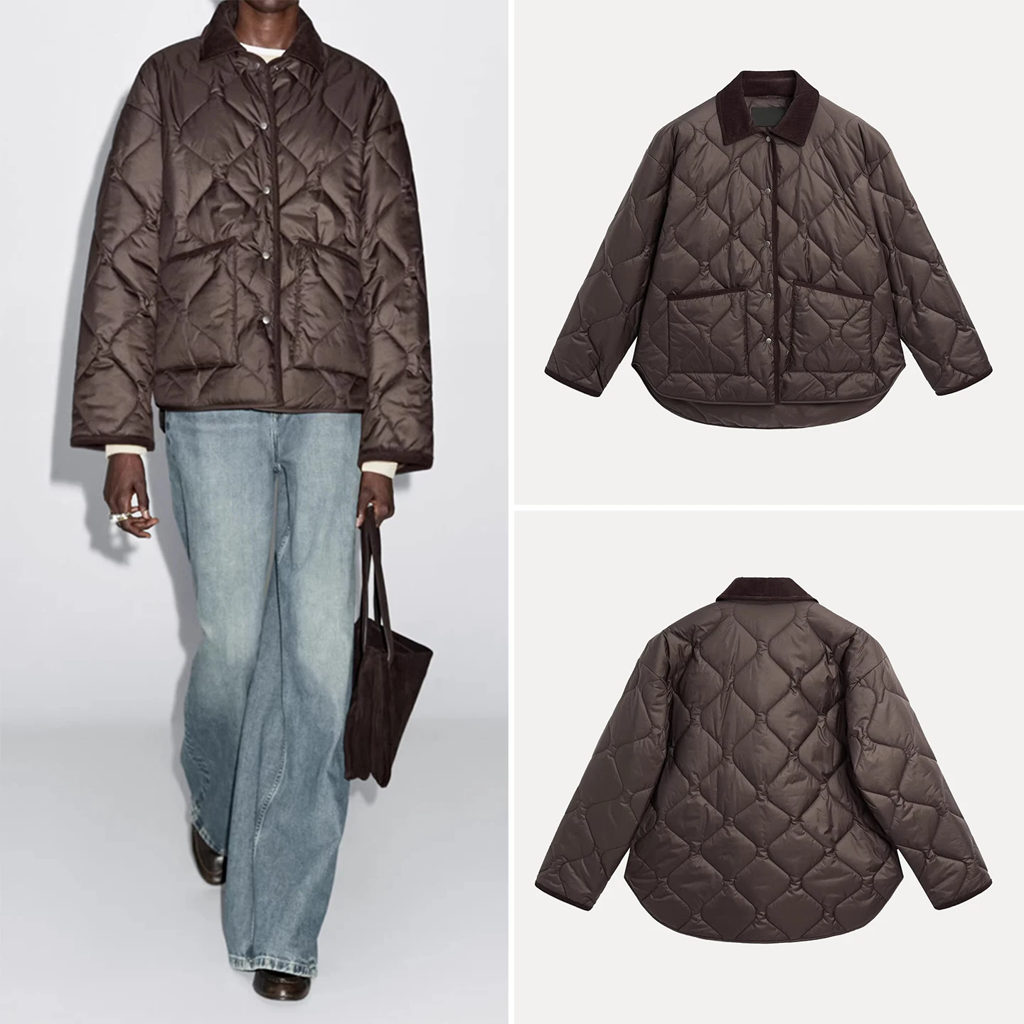 

Corduroy Collar Cotton Jaet Women's Outerwear Z Commute Sle Long Sve Single Button Closure Pure Color 2025 Autumn...