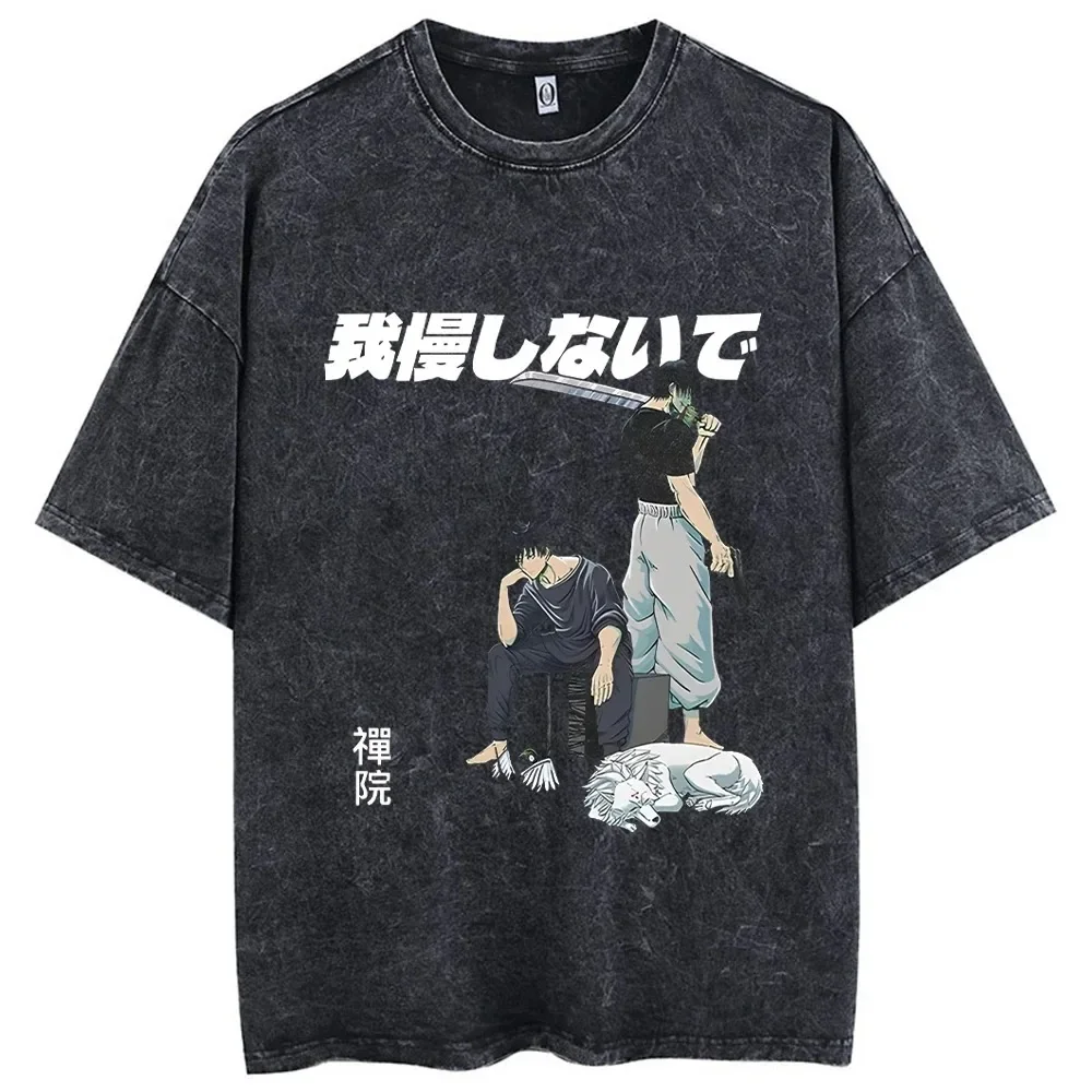 Women Streetwear Washed Acid Oversized T Shirt Japanese Anime Retro Worn Graphic Print T-Shirt Summer Cotton Short Sleeve Tees