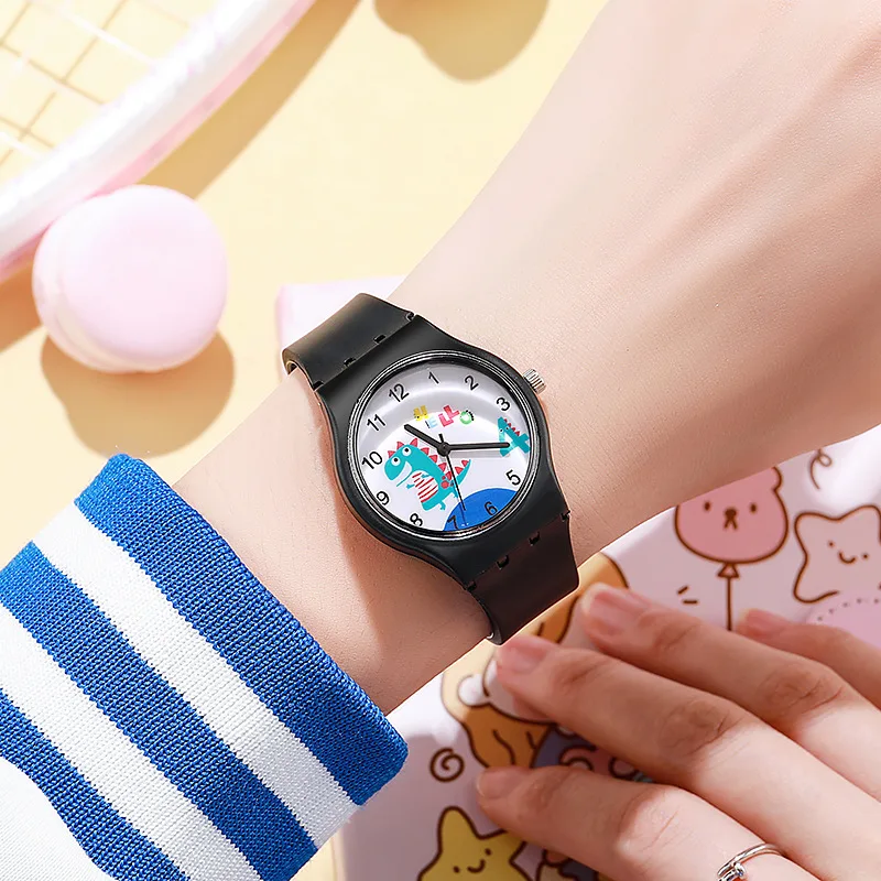 UTHAI CA11 Children\'s Watch Boys and Girls Cute Cartoon For Little Dinosaur Kids Students Quartz Watches Silicone Candy Color