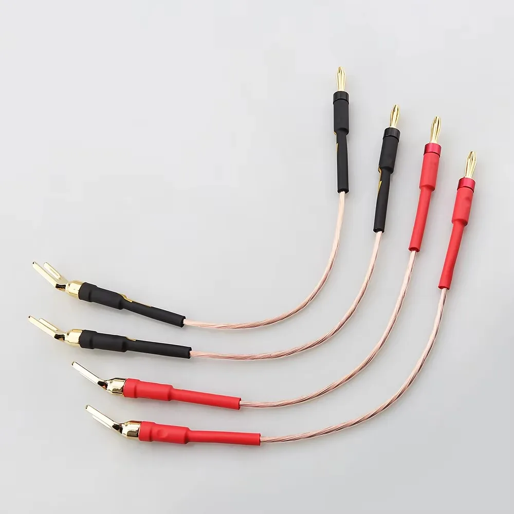 Speaker Jumper Cable 4PCS Bi-Wire Bridge OCC Copper Y Spade Banana Plug PTFE Gold Plated 10 15 20 25cm