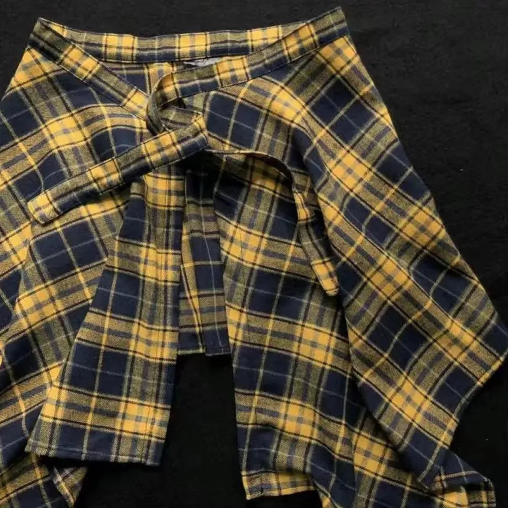 Casual Elastic Women Plaid Skirt Bow-knot Irregular Waist Shirt Blue White Lattice Mini a-line Shortskirt Girls Streetwear