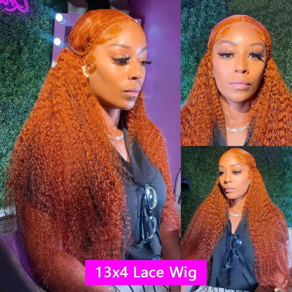 Ginger Human Hair Wigs Deep Wave Frontal Wig 13X6 Human Hair 250 Density 30 Inch #350 Colored 13X4 Lace Front Wig Brazilian Wigs For Women