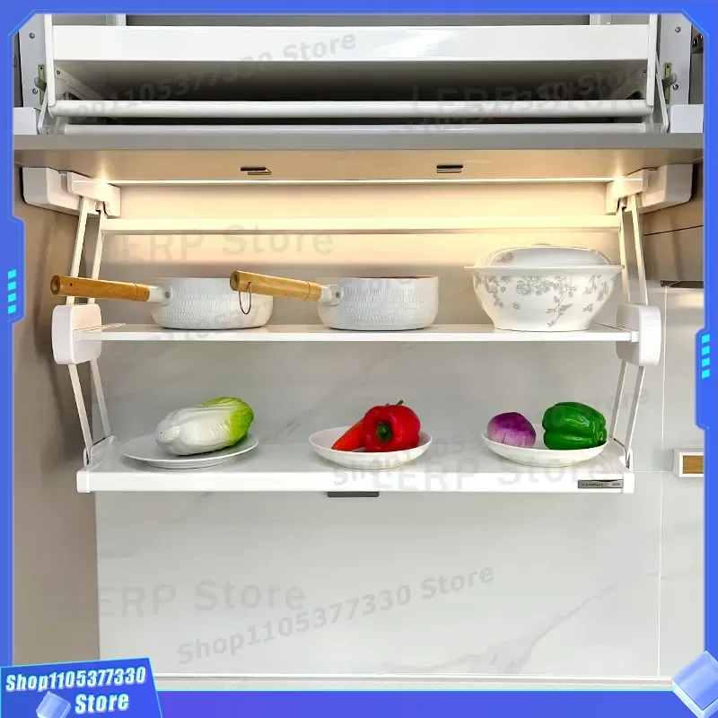 Double Layer Folding Kitchen Storage Basket Hanging Cabinet Organizer for Seasoning Bottles Multi Tier Pull Down Rack Shelf