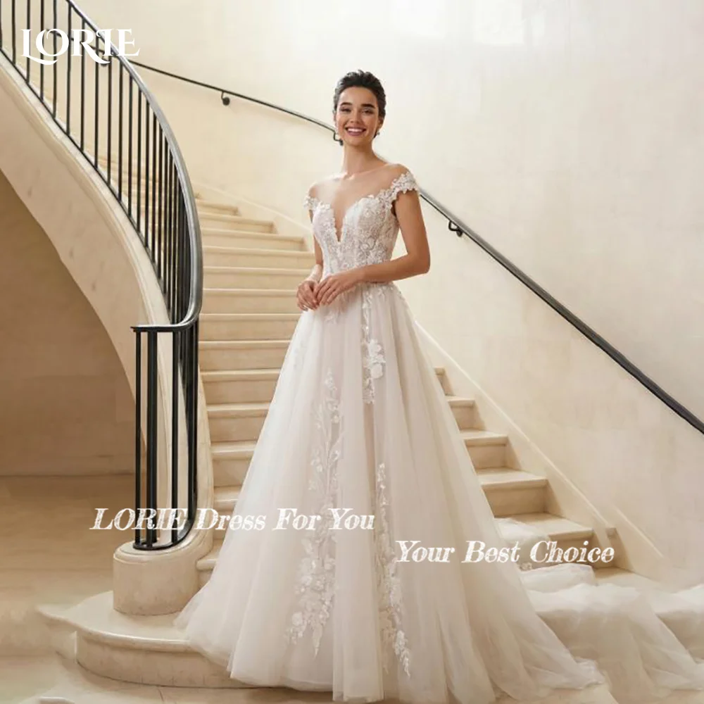 LORIE Lace Wedding Dress 3D Flower Off Shoulder Appliques A Line Sweetheart Bride Bridal Dress Backless Customized Boho Dresses