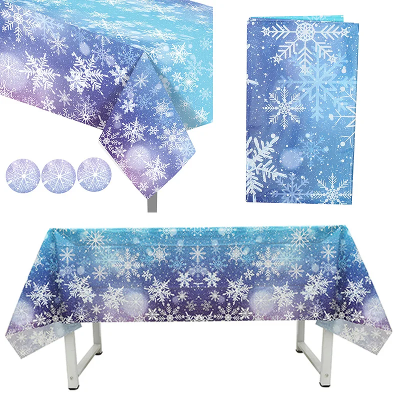 

1PCS Snowflake Winter Wonderland Table Cover Blue Purple Christmas Snowflake Tablecloth Birthday Party Supplies Merry Xmas Decor