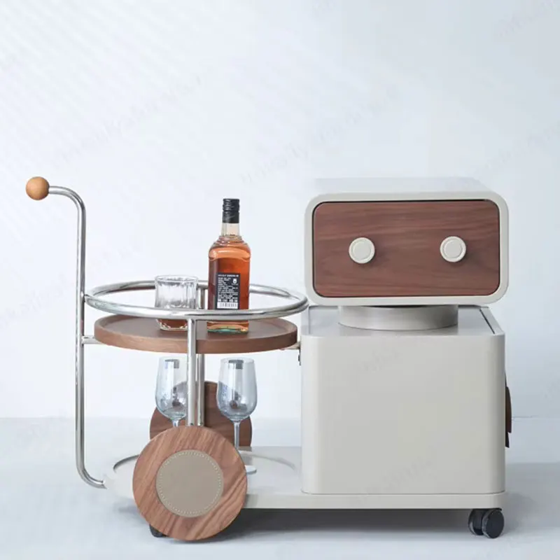 Modern Urban Port Metal Frame Kitchen Storage Trolley New Trending Bar Cart Wooden Drawers Custom Size Home Dining Hotels