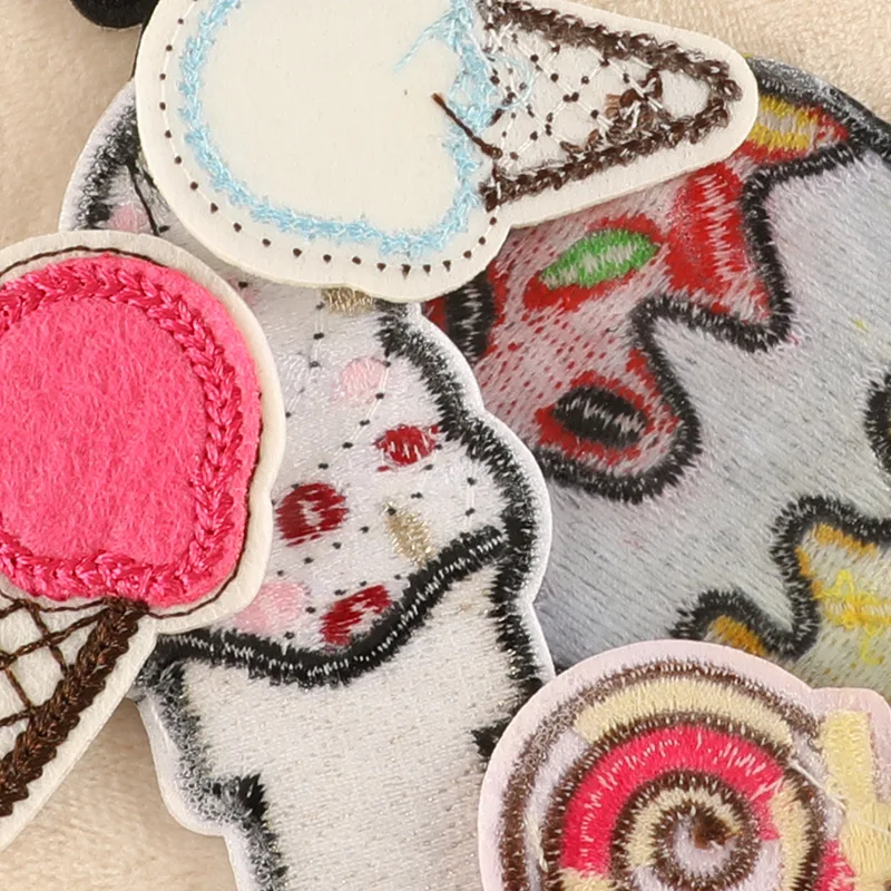 20 Stück Eiscreme, niedliche Aufnäher zum Aufbügeln für Kleidung, Kinder, bestickt, Lutscher, Jacke, Packung, viele DIY-Nähstoffe, thermoklebend – Detail 7
