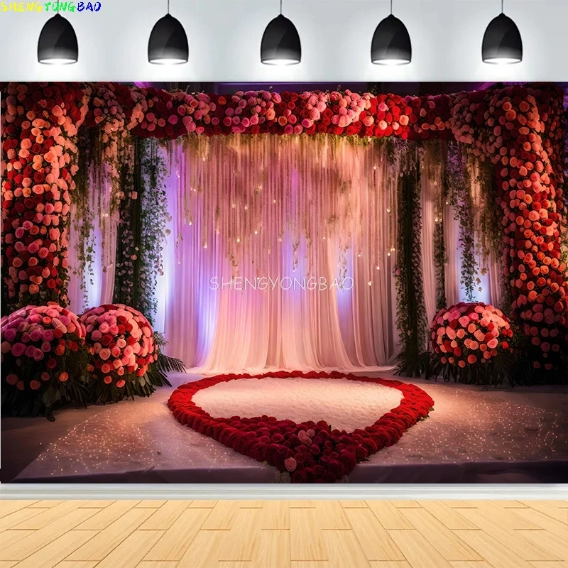

Valentine's Day Digital Photography Backdrops Magical Cascade Warmth Stage Red Rose Romantic Wedding Photo Background SC-01