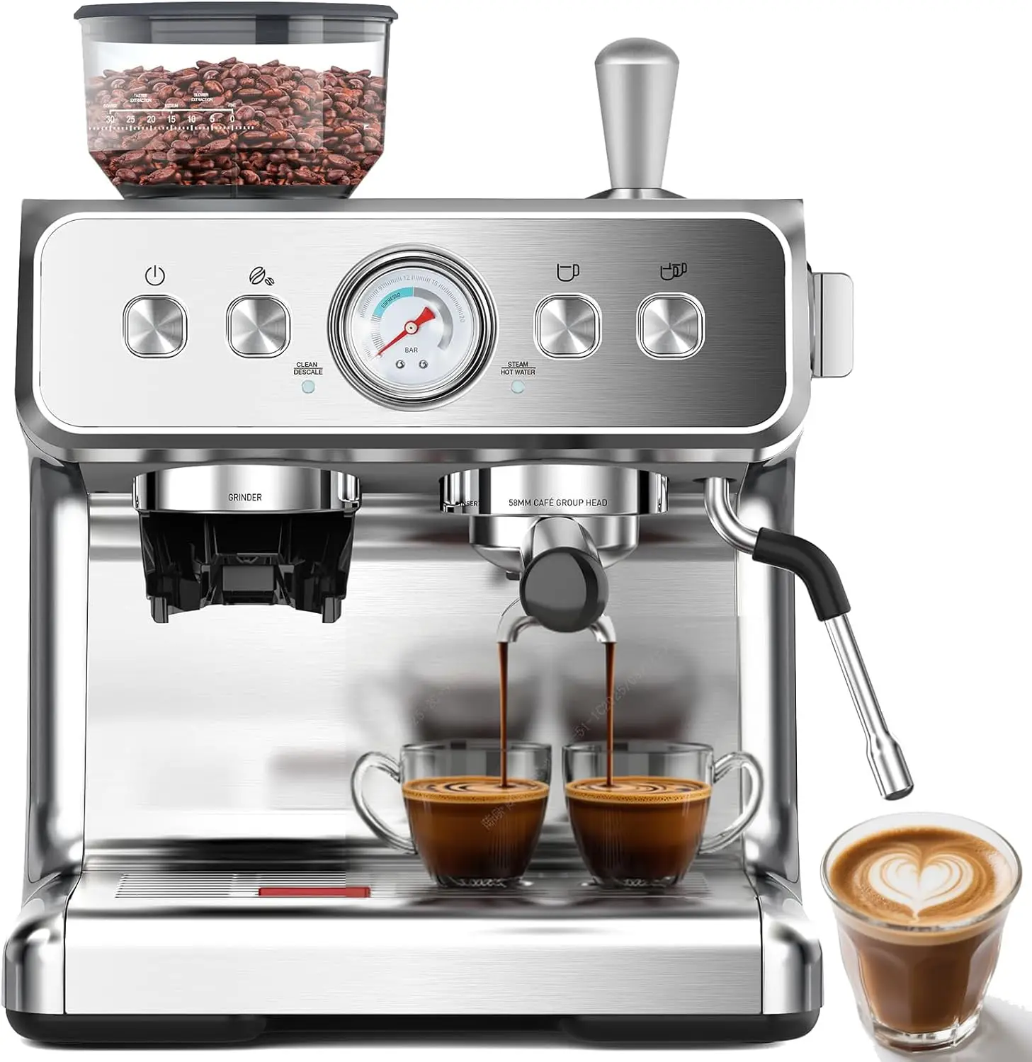 

Upgraded 20 Bar Espresso Machine with Grinder & Milk Frother, Perfect for Home or Café Use