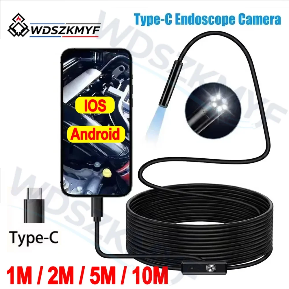 8mm 1M 2M 5M Endoscope Automotive Boroscope Inspection Device Camera For Apple Iphone IOS Smart Phone Android Type C Cars Mobile