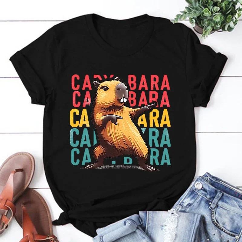 カピバラ柄の新しいTシャツ、カジュアルなショートパンツ、女性用半袖Tシャツ、プリントTシャツ