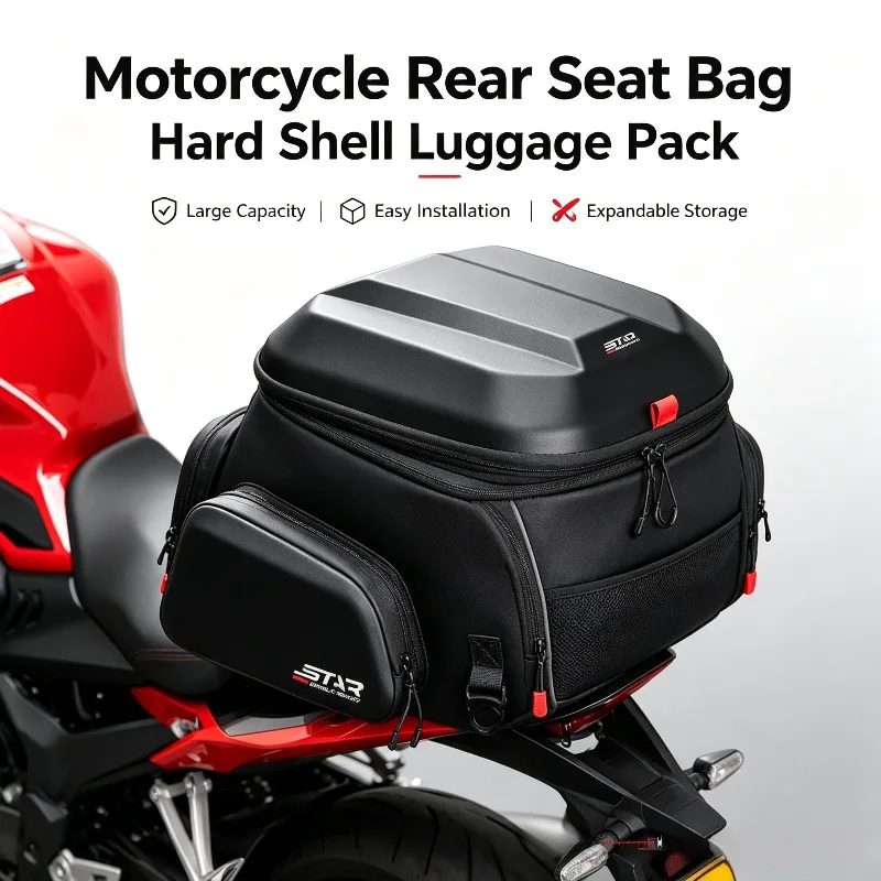 Star Knight Motorcycle Rear Seat Bag 54L Full Helmet Tail Bag Cycling Hardshell Helmet Backpack SKB395