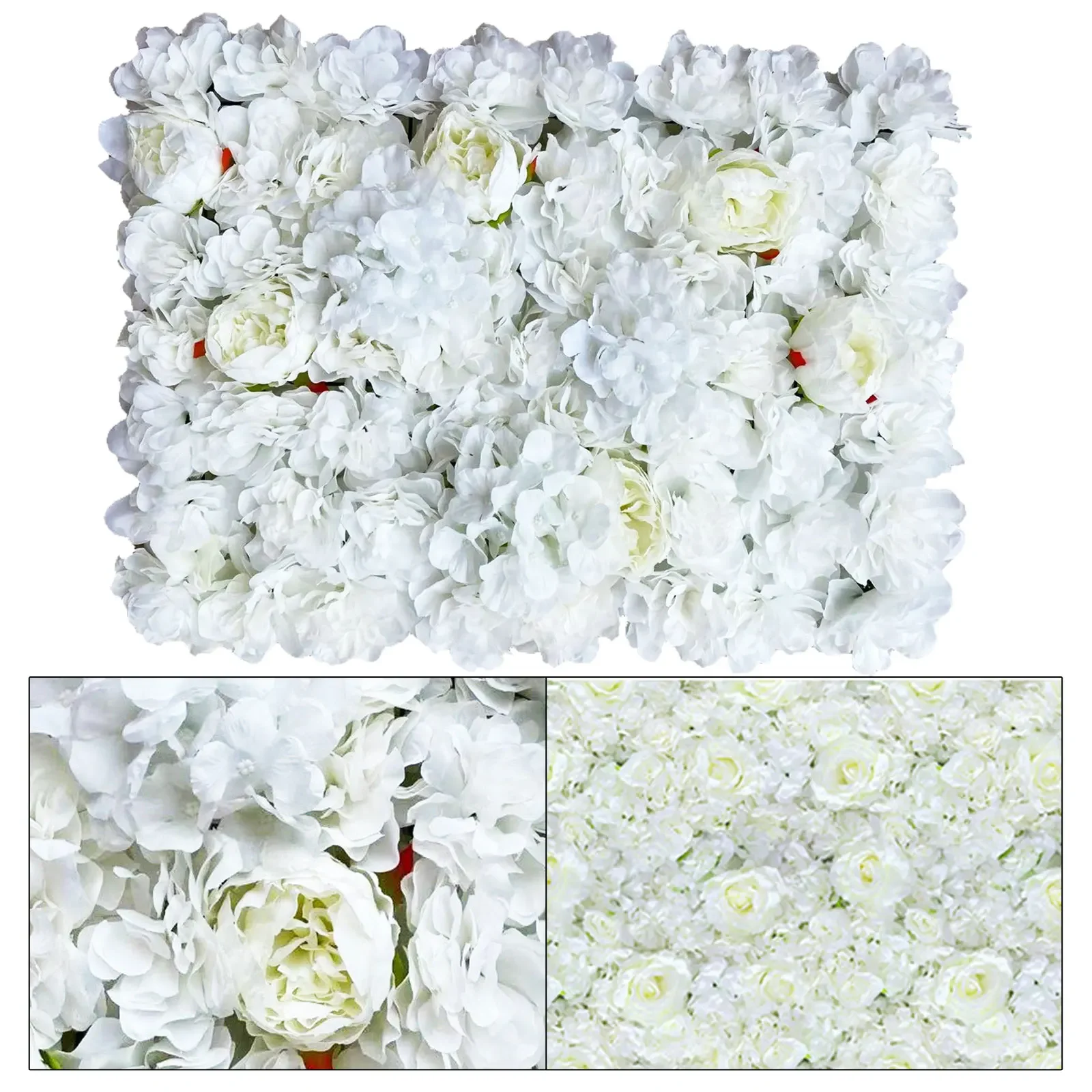 

Wedding Flower Wall Backdrop – Decorative Row of Simulated Roses and Hydrangeas for Photography