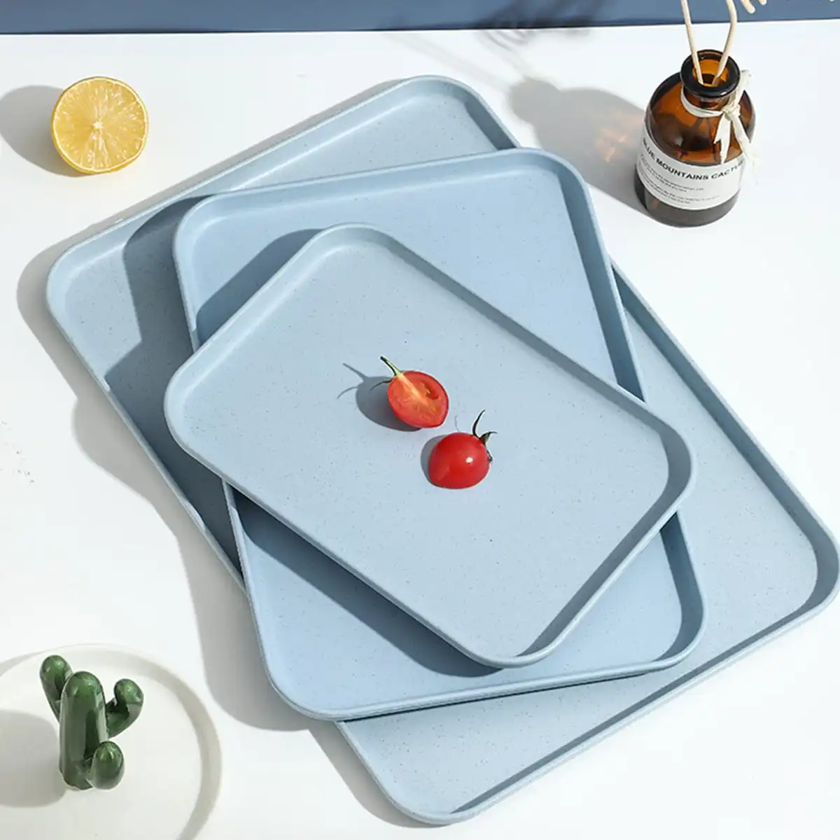 1 PC Solid color rectangular plastic tray dinner plate red wine beverage coffee tray household supplies kitchen bar supplies