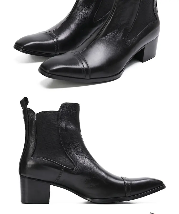 Frühlingsswarze kurze Stiefel mit Krokodilmuster, modische Stiefel, quadratischer Kopf, Lackleder, nackte Chelsea-Kurzstiefel für Herren – Detail 17