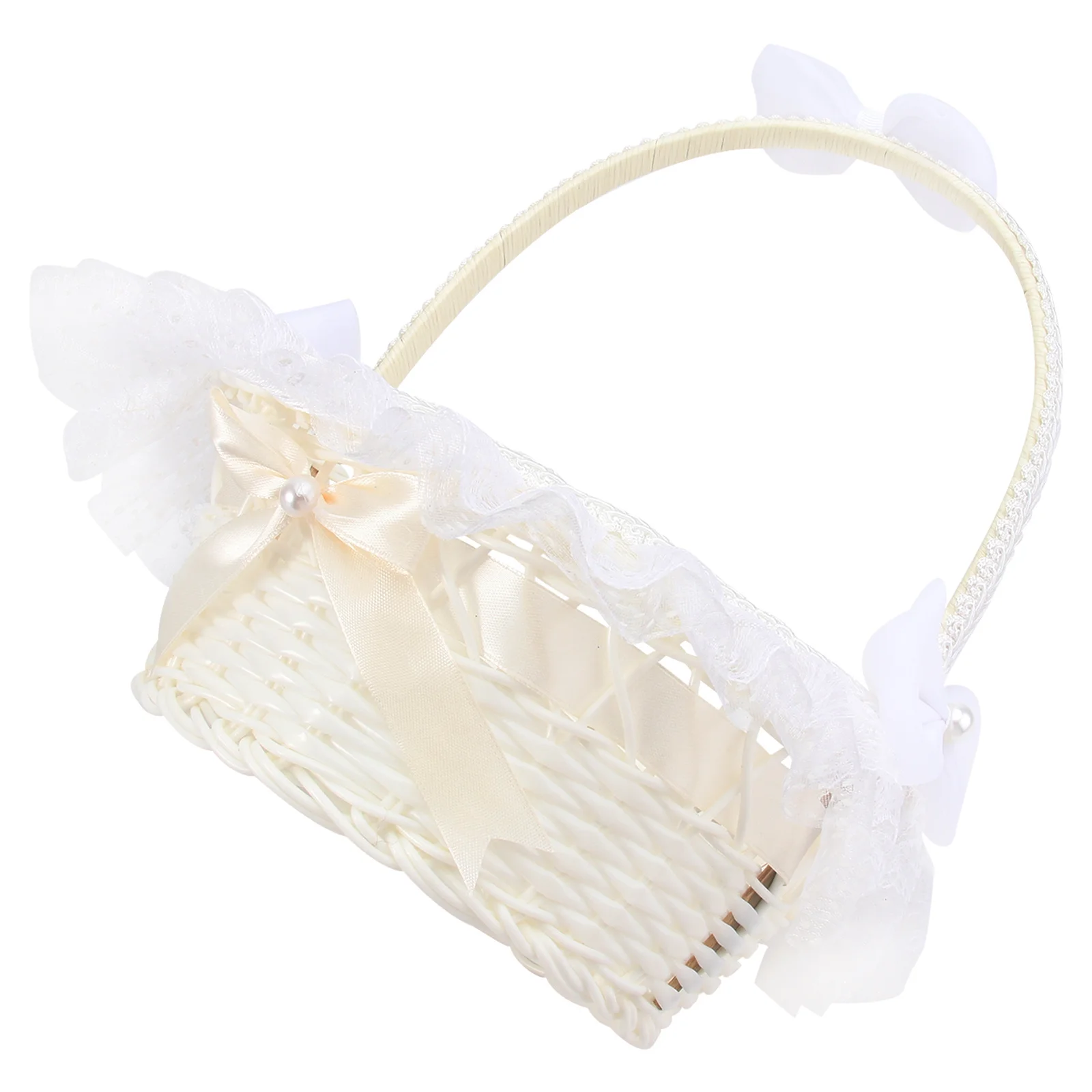 

1Pcs Wedding Flower Basket Lace Decorative Round Basket Flower Girl Wedding Ceremony Supplies Elegant Banquet Accessories