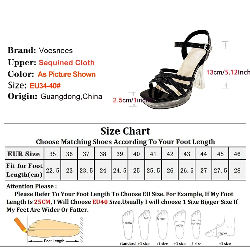 Summer Black Narrowband Shoes For Ladies 10CM 13CM Luxury Sequin Party Sandals 2024 New Designer Women Thick Platform High Heels