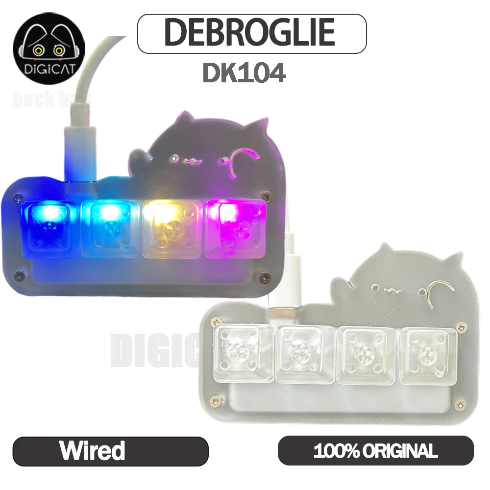 DEBROGLIE DK104 Mini Keyboard Custom Cute Cat Gaming Keypad RGB Backlit 4Keys Wired Keyboards Transparent Frosted Keyboard Gifts