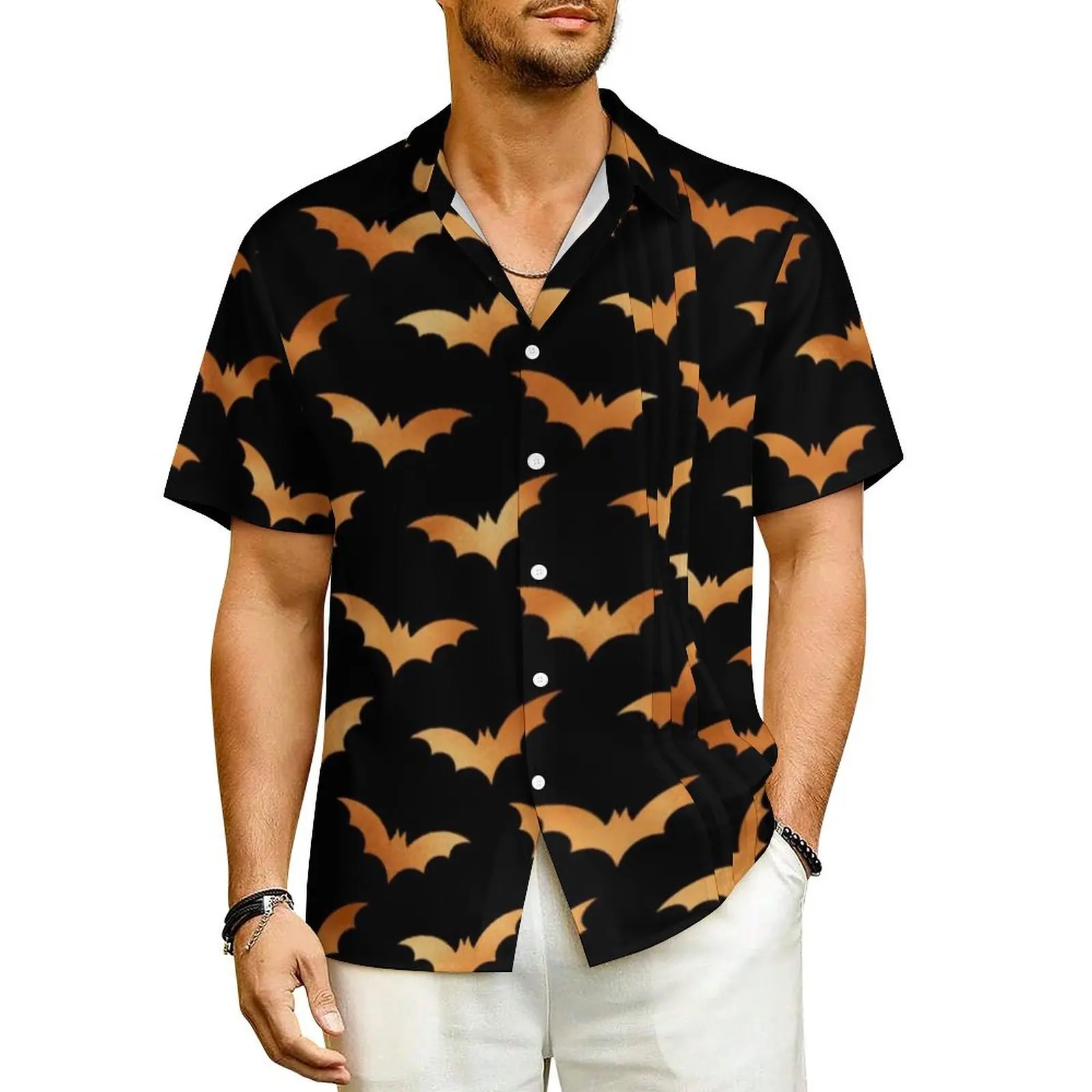 

Spooky Bat Bats Summer Shirt For Man Beach Halloween Print Casual Shirts Short Sleeve Fashion Custom Trendy Oversized Blouses