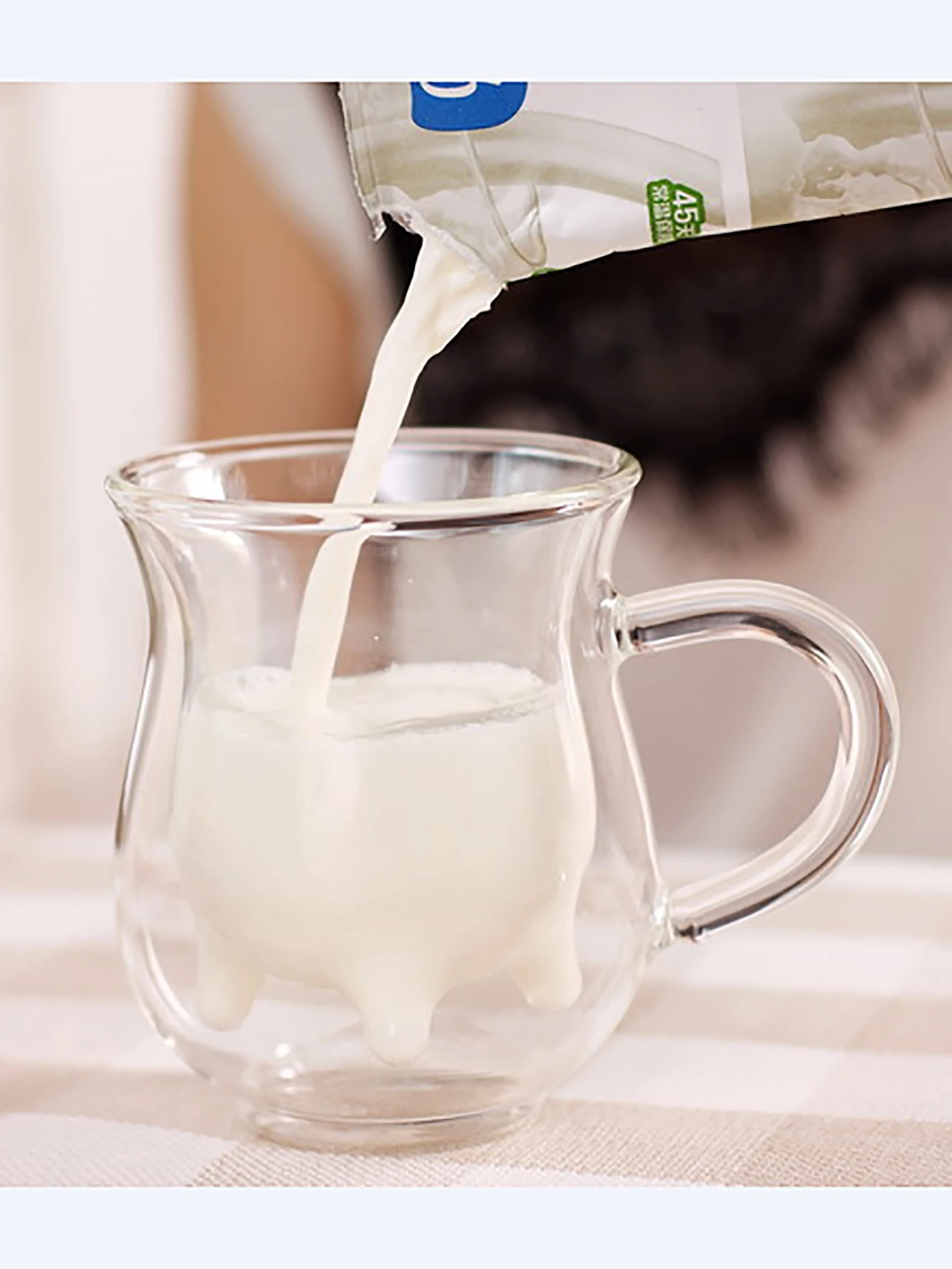 Creative Cow Double Layer Glass Creamer Cup 250ml Lovely Milk Jug Juice Tea Coffee Cup Clear Glass Mug Milk Frother Pitcher