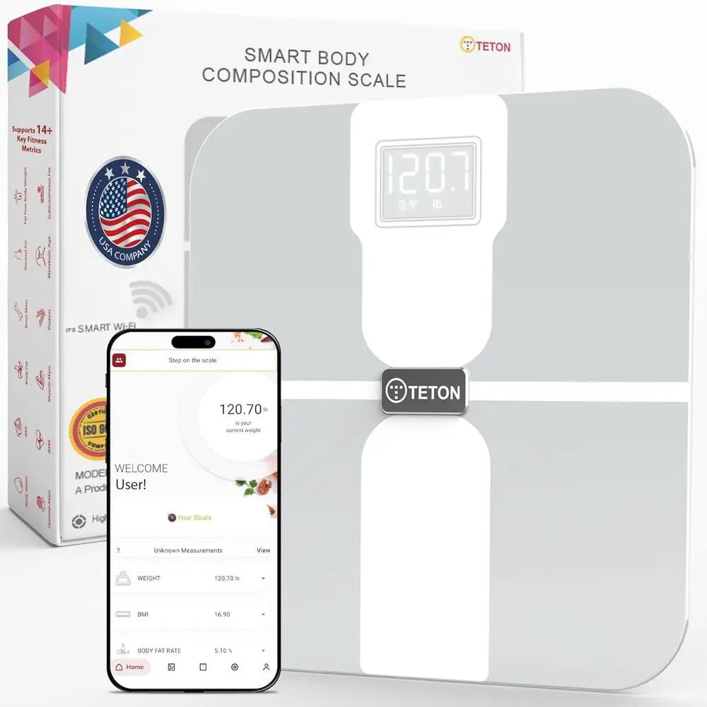

Digital Bathroom Scale Tracks 15 Body Metrics: BMI, Body Fat, Muscle Mass, Compatible with Mobile App, Supports Up to 400lb