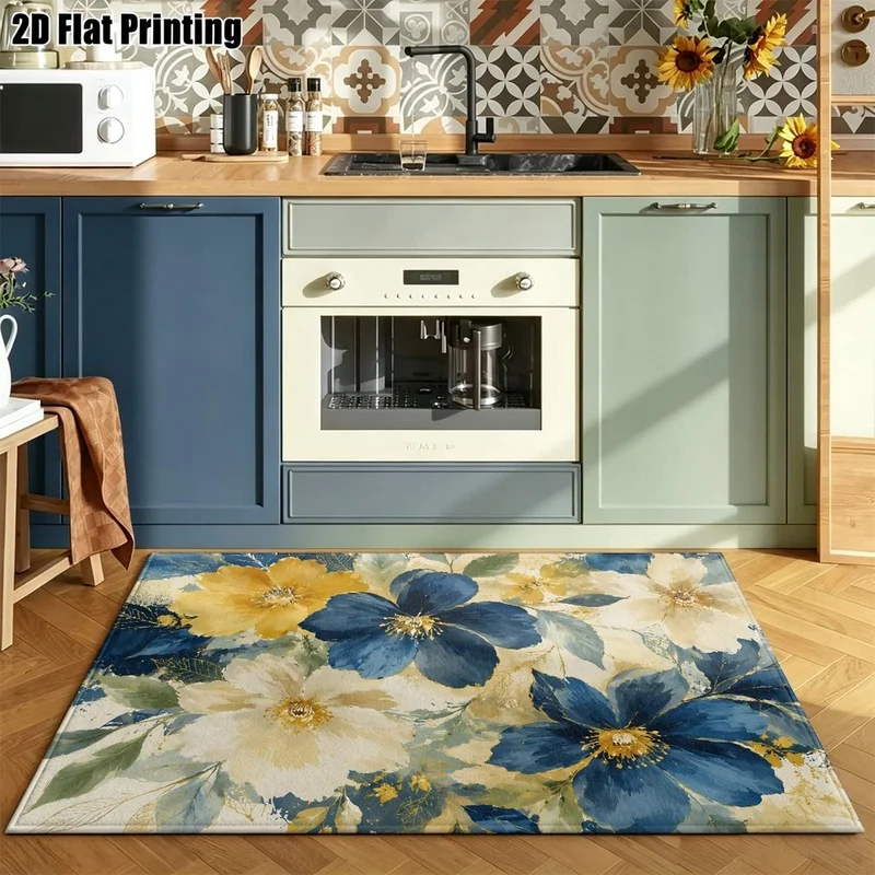 1Pc Retro Light Luxury Floral Printed Carpet, Bohemian Style Decorative Carpet, Suitable for Living Room, Bedroom, Dining Room, Bedside, Indoor and Outdoor Patio, Home Decorative Accessories