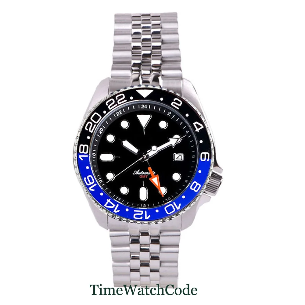 41 mm Tandorio Diver Automatikuhr für Herren NH34AA GMT schwarzes oder orangefarbenes Zifferblatt Datum Saphirglas 200 m wasserdichtes 316L-Armband