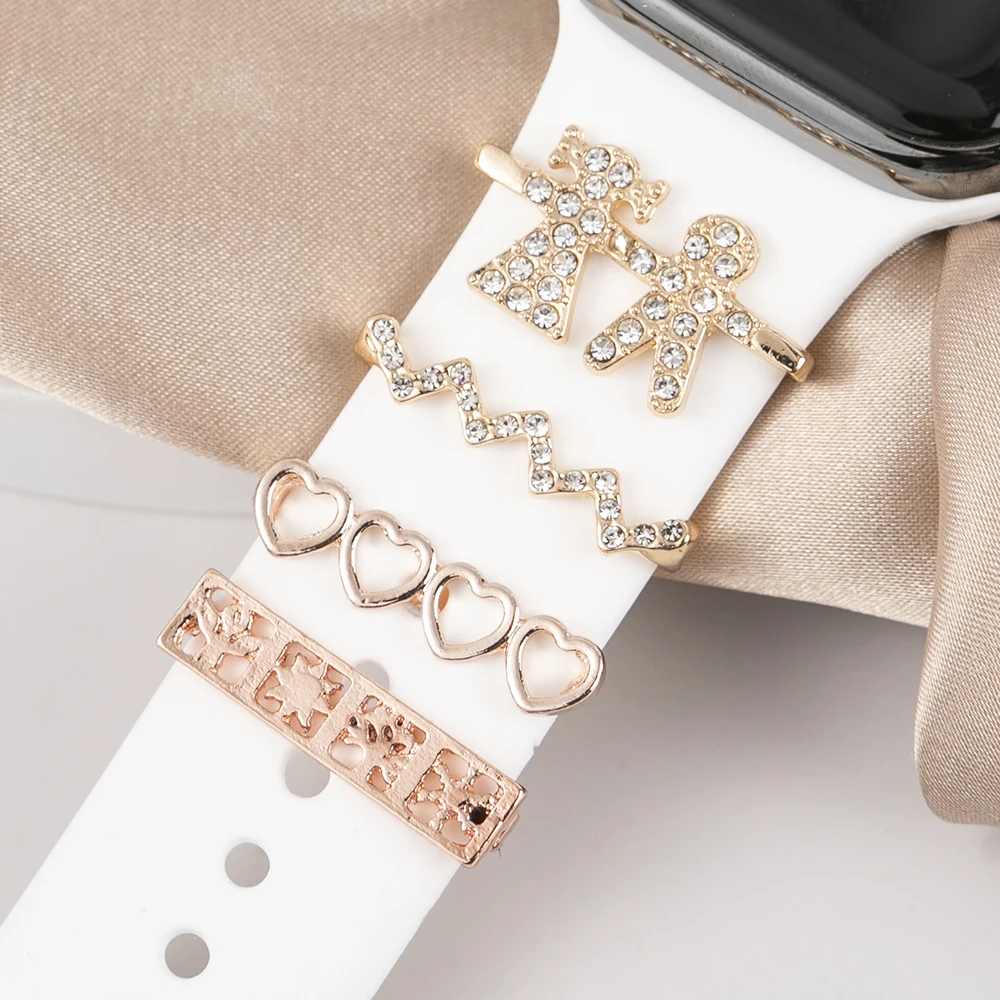 Strap Decoration For apple watch Accessories Silicone Strap Decorative Ring Studs Set Ornament Smart Watch Jewellery Decoration