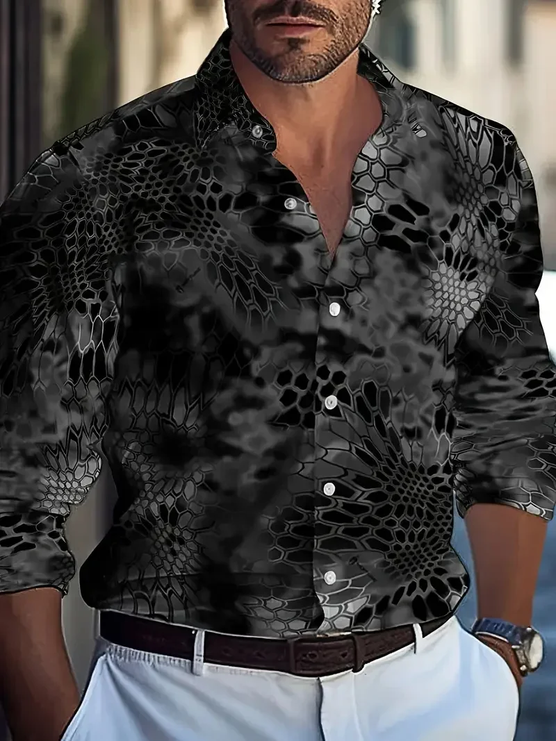 

Men's Natural Flowers Long Sleeve Shirt Button Shirt Vintage 3D Flower Print BusinessLuxury Lapel Elegant Top Casual Men's Top