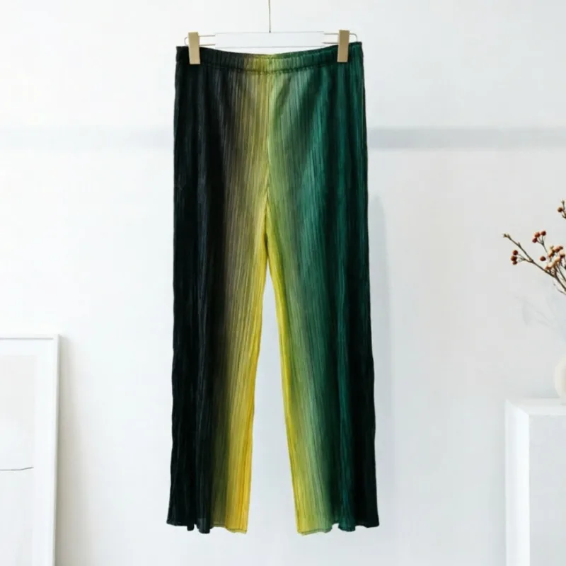  Pleated Pants Autumn New Simple Casual Fashion Loose Plus Size Gradient Rainbow Straight Drape Women's Nine-Point Pants