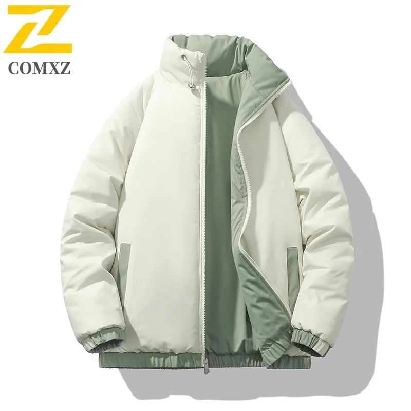 COMXZ عبر الحدود أسفل القطن الرجال الشتاء عكسها الوقوف طوق القطن سميكة مبطن حجم كبير كتلة اللون زوجين البخاخ العصرية