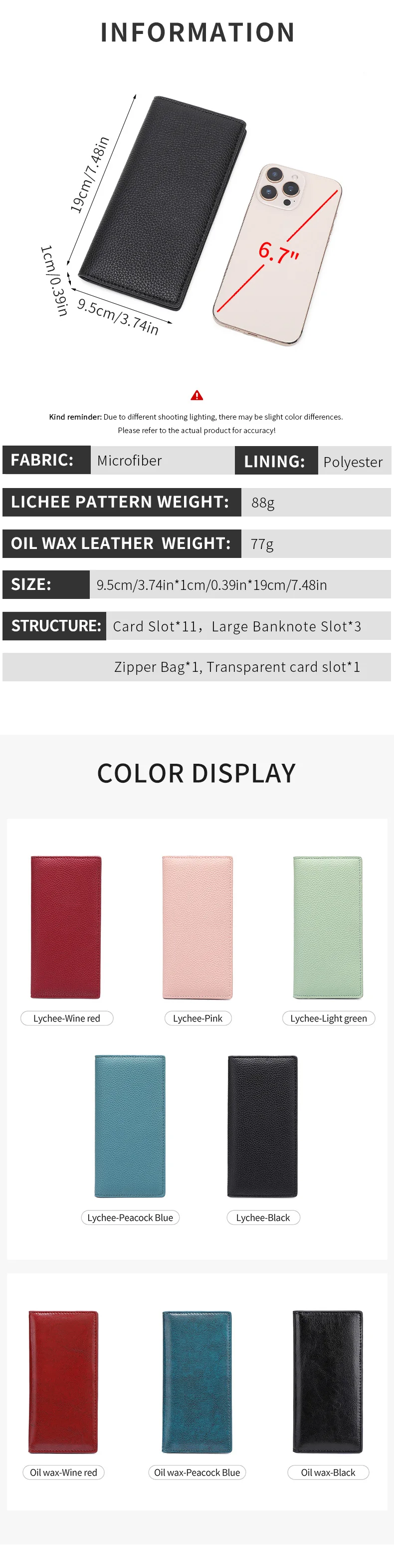 Minimalistische, ultradünne Damen-Geldbörse, RFID-blockierendes Kreditkartenetui, zweifach faltbar, lange Damen-Geldbörse, einfarbig, tragbare Clutch – Detail 2