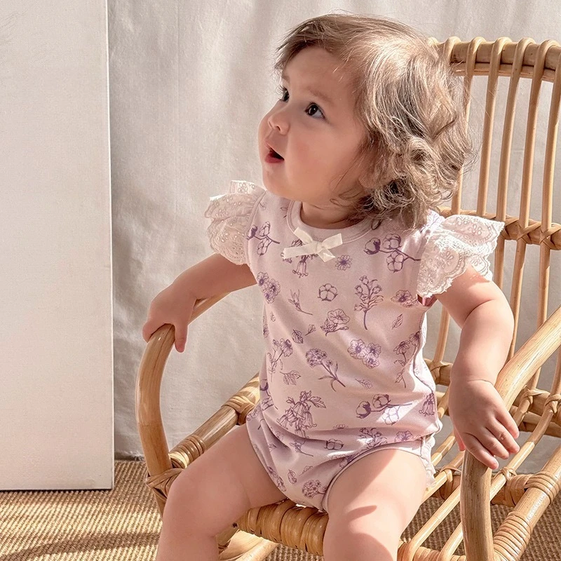 

Summer Baby Girl Clothes Romper Short Outfit Cute Printing Flying Sleeves Infant Bodysuit Breathable Casual Soft Girls Clothes
