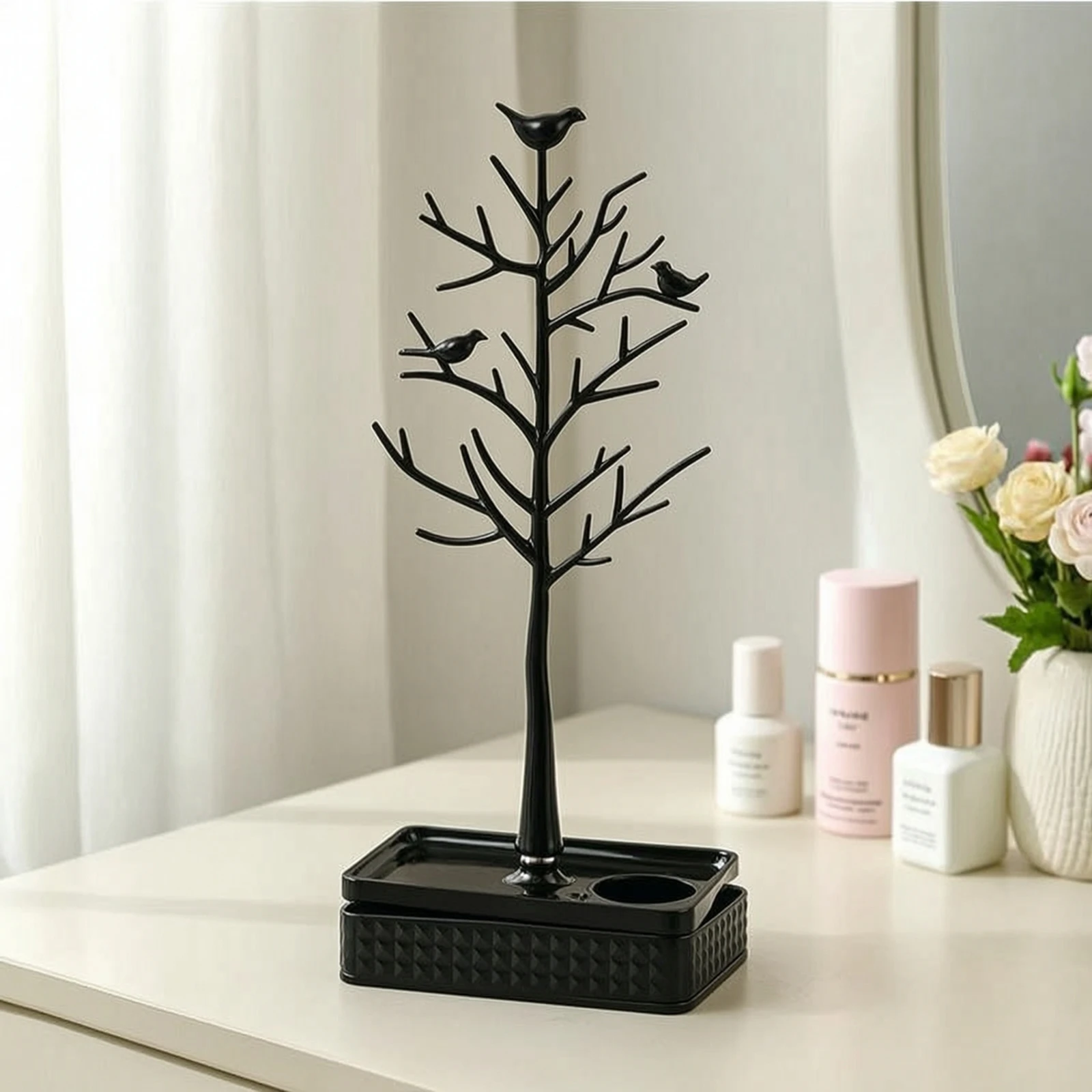 Jewelry Tree with Base Decorative Jewelry Organizer with Tray Earring Holder Stand Elegant Necklace Holder Compartmented