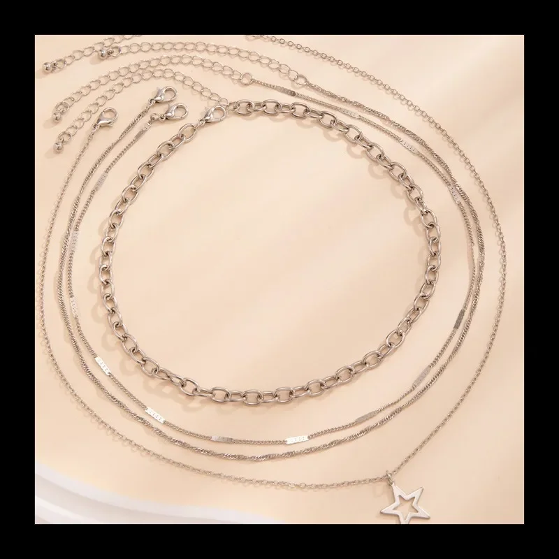 مجموعة بسيطة ومتعددة الاستخدامات، قلادة على شكل نجمة، سلسلة معدنية رفيعة ورائعة.