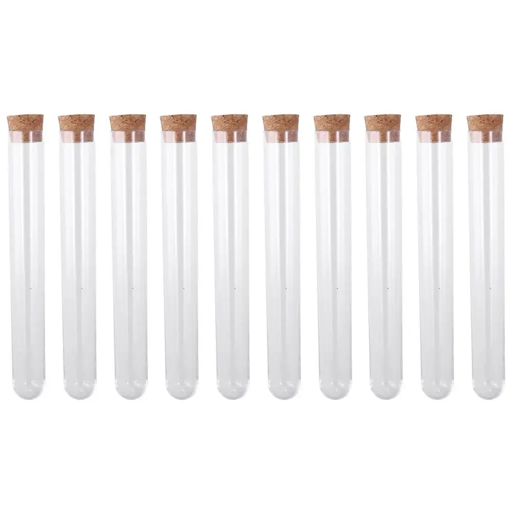 1/10 Pcs Plastic  Easy to us with Cork Stoppers Plastic Test Tubes Round Base Container for Scientific Experiments Storage