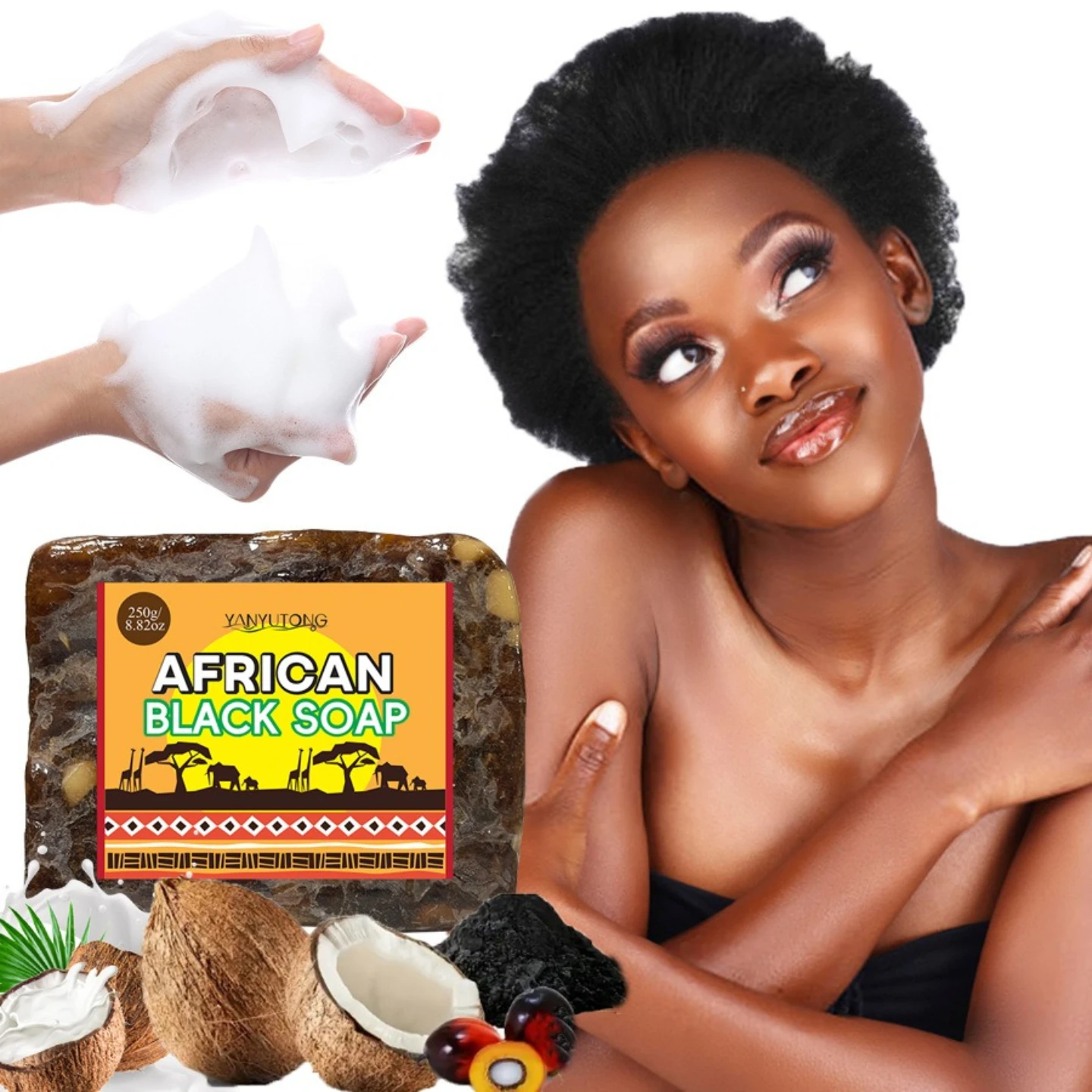 African Black Soap Bathing Bath Handmade Soap Body Cleansing Oil Control Even Skin Tone Improve Acne Black Coffee Soap Skincare