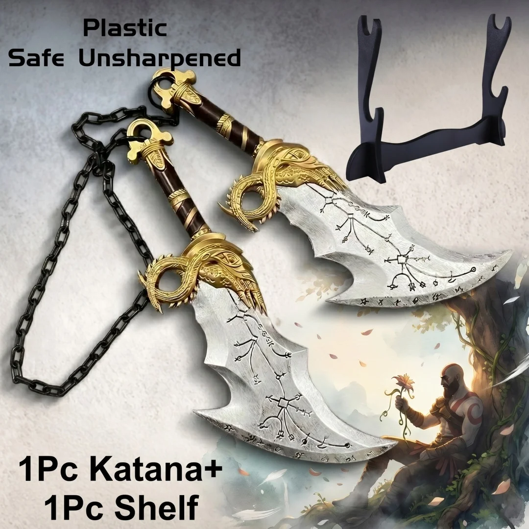 17inch God Of War Kratos Blade With Stand Set Anime Cosplay Prop Katana Sword Knife Blade Sabre Real Size 1:1 Scale PU Toy Gift