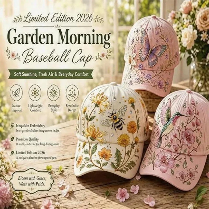 Garden Morning Baseball Cap Adjustable Cotton Hummingbird Flowers Hat Women