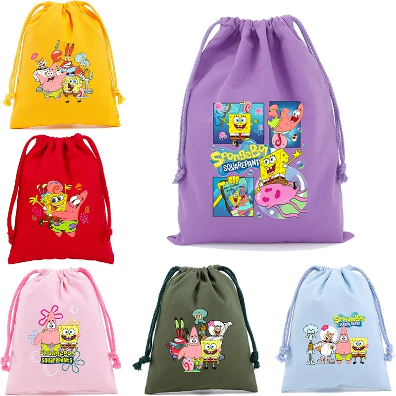 

SpongeBob SquarePants Portable Mini Storage Bag Cartoon Anime Pattern Printed Drawstring Bags Small Item Packaging Gift Handbag