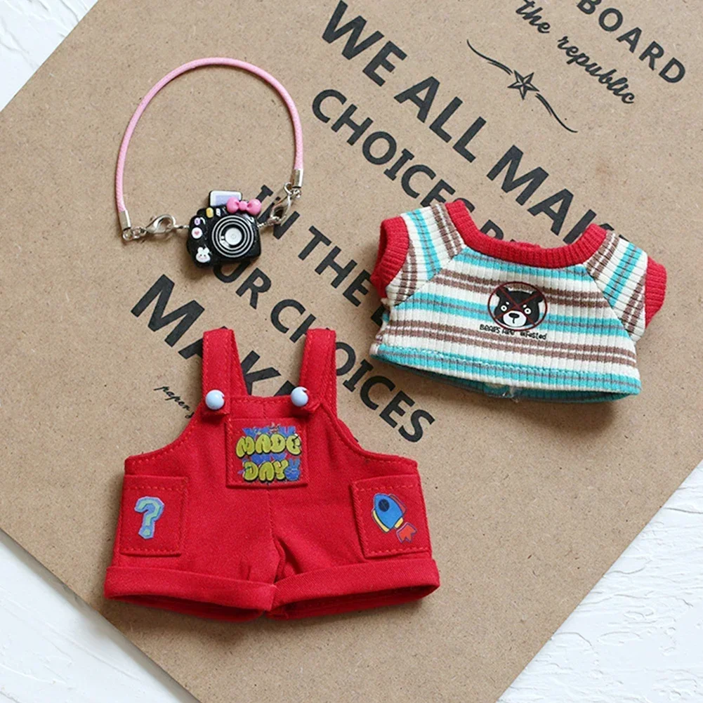 Per 15-17 cm Labubu V1 V2 V3 Vestiti per bambole Mini bella tuta rossa e T-shirt a righe Accessori per bambole