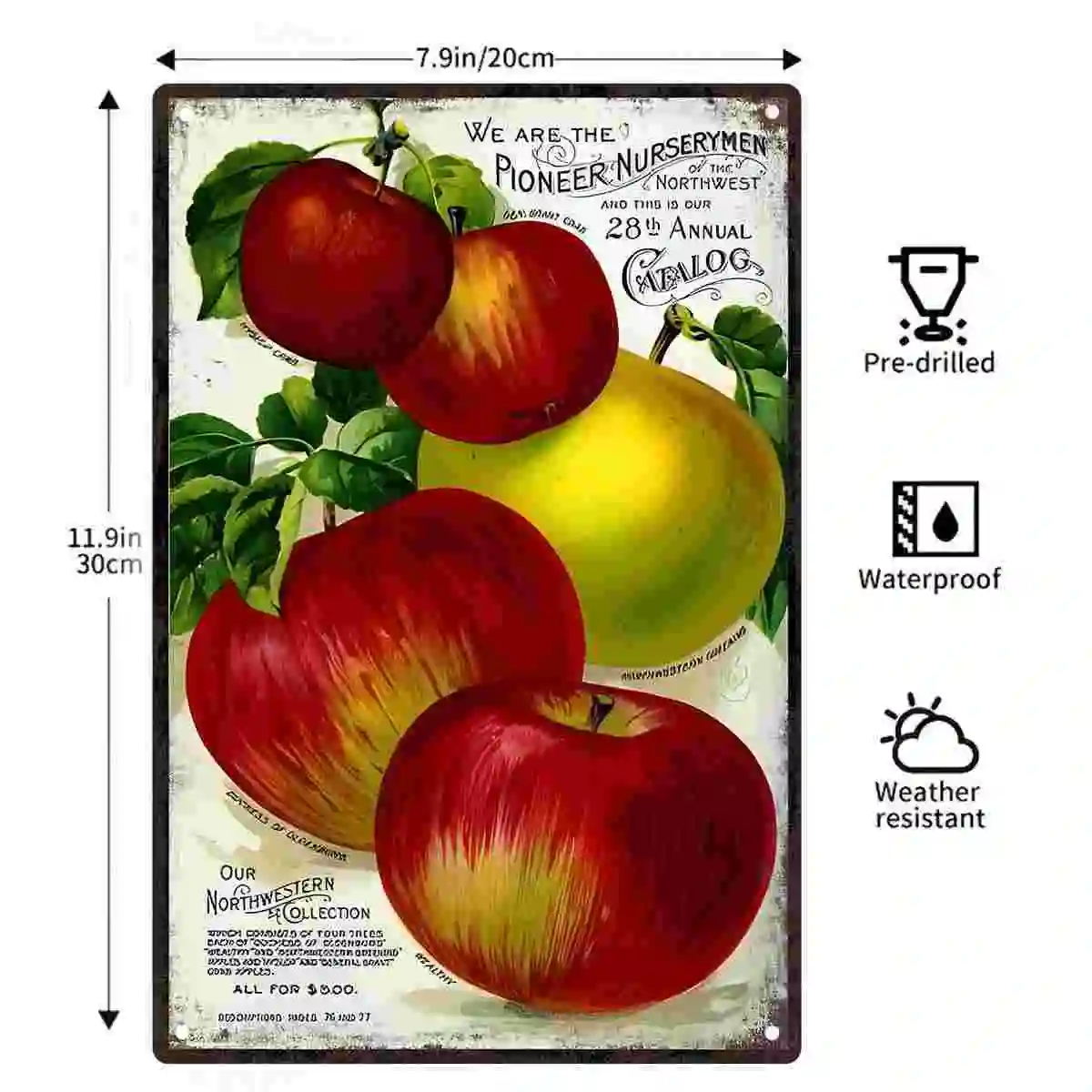 2D FLAT 1pc Vintage Apple Nursery Catalog Metal Wall Sign Decoration for Home Cafe Garage Bedroom Porch And Garden