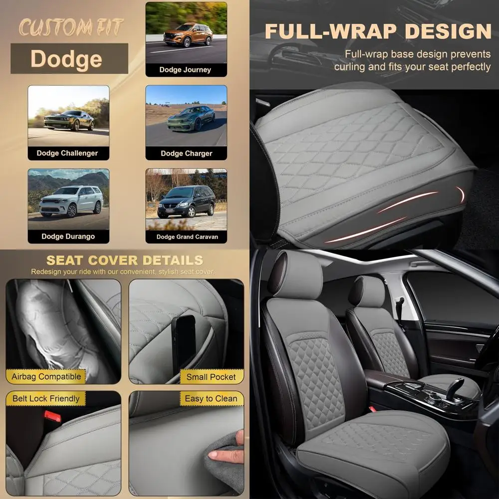

Leather Waterproof Seat Covers Custom Fit for Dodge Models - 2 Pack Gray, Not Full Coverage, Challenger, Charger, Durango, Grand