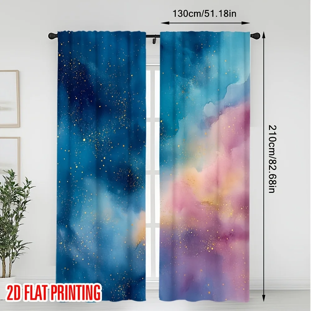 Abstract watercolor art curtains, pole-mounted installation. Suitable for living rooms, bedrooms, dining rooms and hotels.