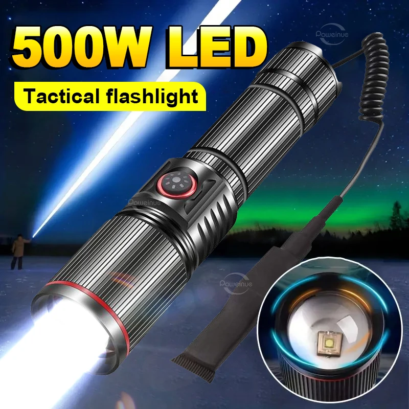 

8000LM Military Tactical Flashlight Rechargeable LED Torch 3000M High Power LED Flashlight Powerful Lantern With Rat Tail Switch