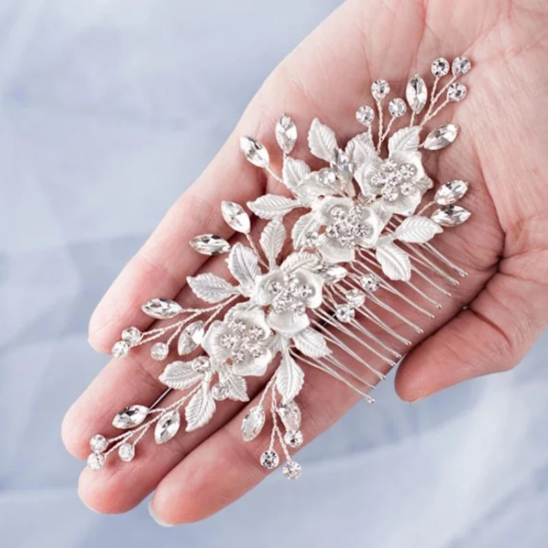 Flower Hair Comb Wedding Hair Accessories Silver Color Rhinestone Headband Bridal Tiara Headband Hair Pins Wedding Hair Jewelry