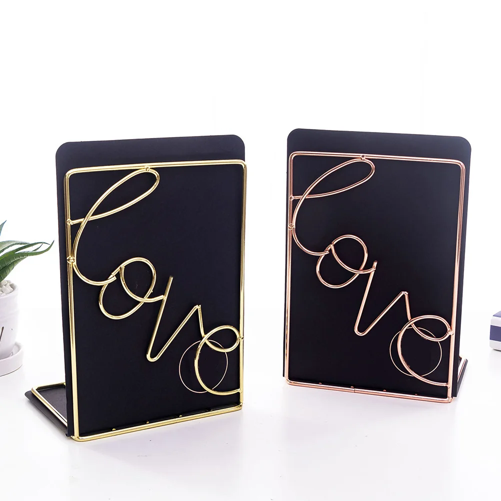 

Iron Bookends Love Shape Smooth Anti-Slip Surface For Home Office Classroom Library Rose Gold Book Supports Shelves