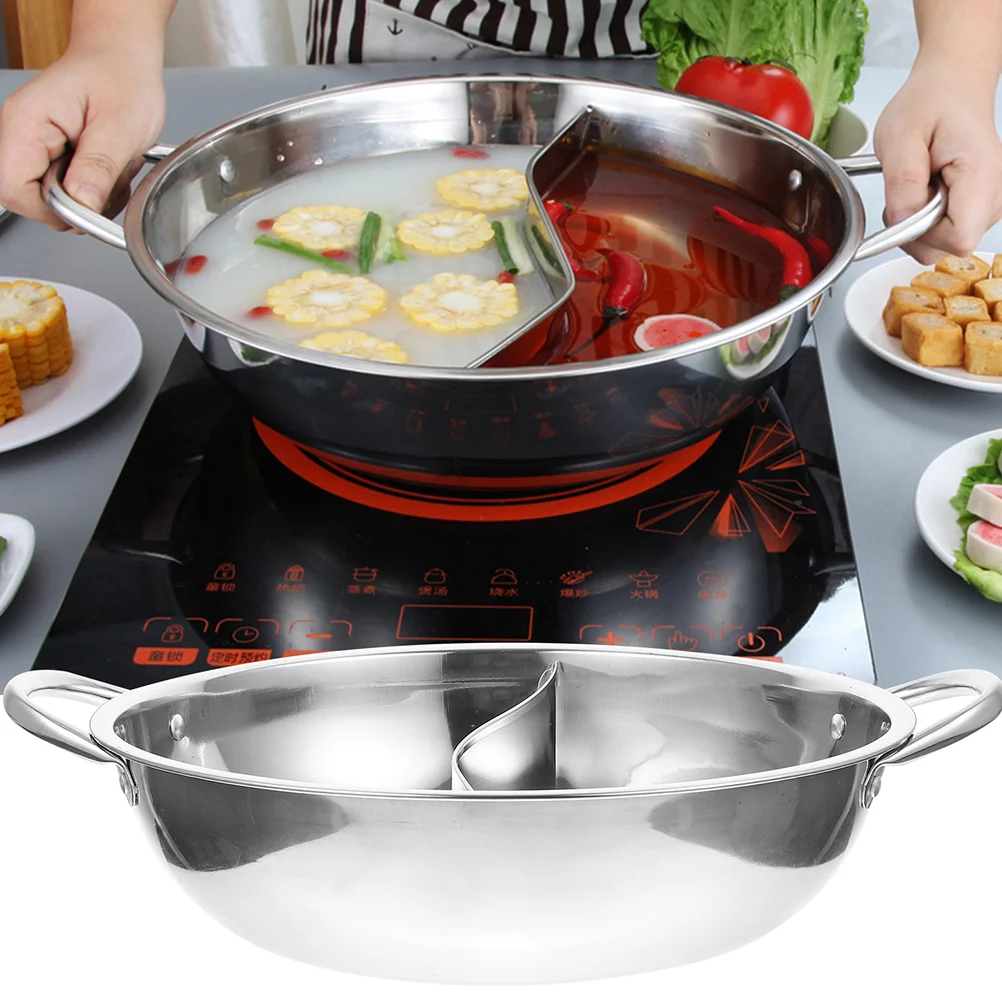 Stainless Steel Mandarin Duck Pot Hotpot with Divider Divided Pan Kitchen Cooking Wok